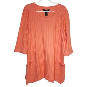 Ali Miles Womens Size Small Coral Tunic Top Textured Pockets Cotton‎ 3/4 Sleeve